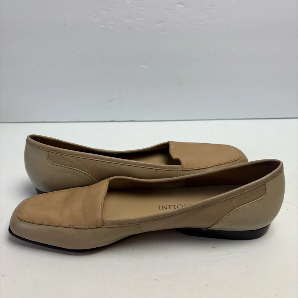 Enzo Angiolini Vintage Liberty Cream Tan Leather Flats Minimalist Design 8.5 N